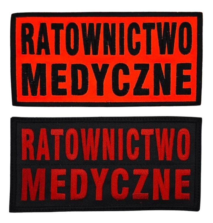 RATOWNICTWO MEDYCZNE emblematy 20x10 na tkaninie FLUO czarny napis oraz na czarnej czerwony napis